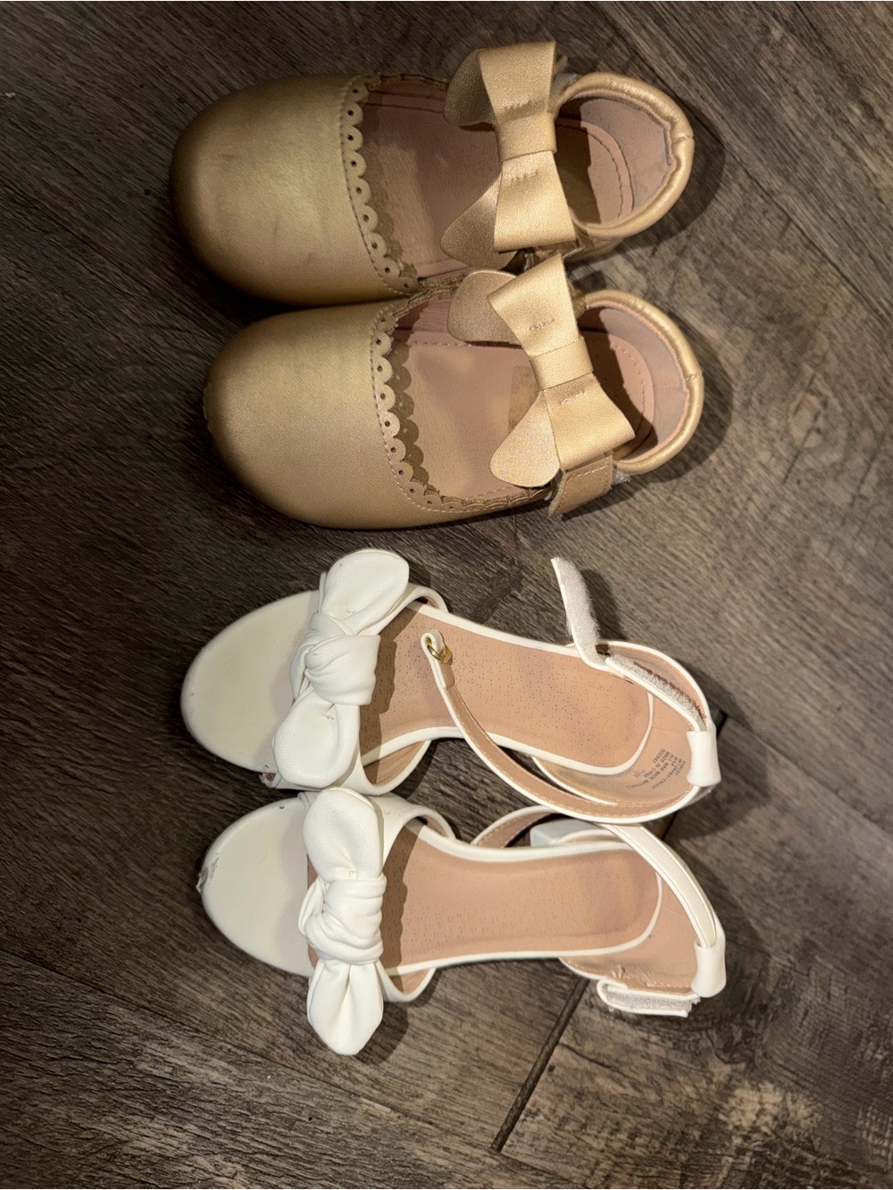 Kids Gold and White Bow Dress Shoes - Girls